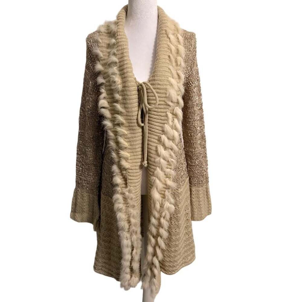 Sioni Y2K Boho Rabbit Fur Trim Longline Cardigan Wool Blend Fairy Bratz L